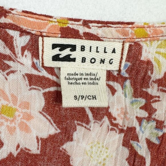 BILLABONG Womens Boho Kimono Silky Light Tie Floral Coverup Top Size S Red NWOT - Picture 3 of 12